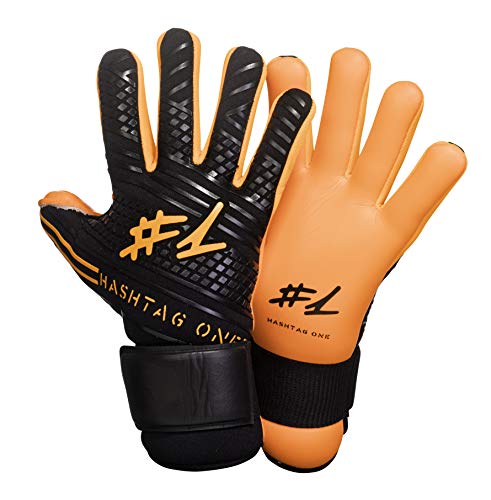 #1 Hashtagone Endboss Schwarz Orange Torwarthandschuhe für Erwachsene & Kinder - Jede Größe - entwickelt vom Torwart Bundesliga Profi - Tormannhandschuhe Herren, Kinder (7 Schwarz Orange)