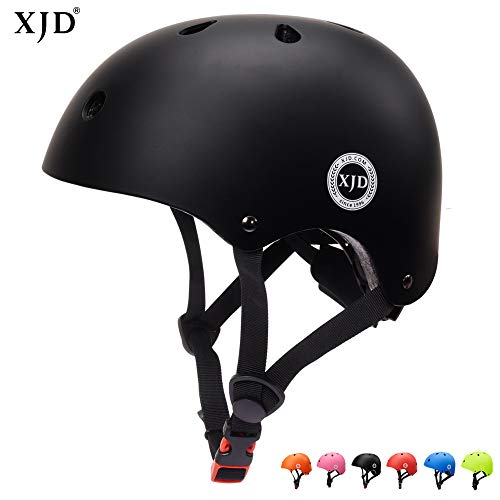 XJD Verstellbar Kinder Helm Sporthelm Fahrradhelm mit Luftlöcher für Fahrrad Motorrad Skateboard Schifahren 3-13 Jahres Junge Mädchen (Schwarz)