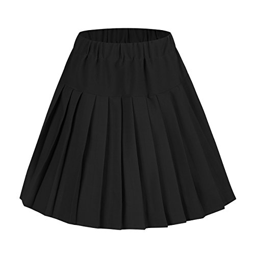 Damen Schulmädchen-Stil Skater Röcke Faltenrock Schuluniform (L, schwarz)