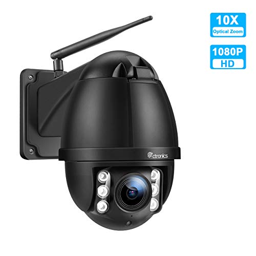 PTZ IP Dome Kamera Aussen, Ctronics überwachungskamera WLAN Outdoor, 10-Fach optischem Zoomobjektiv, Zweiwege-Audio 60m IR-Nachtsich, IP66 wasserfest, Bewegungsmelder, Unterstützung 128GB SD Karten