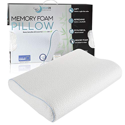 Orthopädisches Nackenstützkissen 60 x 40 cm von Dreamzie - Ergonomisches Kissen mit Memory Schaum - OEKO-TEX und Certipur zertifiziert - entlastet den Hals und Reduziert Nackenschmerzen - Bezug aus Bambusfaser