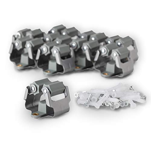 DeZon Gerätehalter für Haushalts- und Gartengeräte – 10er Set – Wandhalterung inkl. Schrauben & Dübel – Besenhalter Gartenhaus & Garage – Besenklemme für Wände, Mauern, Türen – bis 4Kg