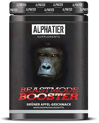 BEASTMODE BOOSTER XXL - 500g - ALPHATIER Pre-Workout Shake - Pump-Booster mit Coffein, L-Citrullin, L-Arginin, Kreatin, Beta-Alanin, N-Acetyl-Tyrosin - Grüner Apfel-Geschmack