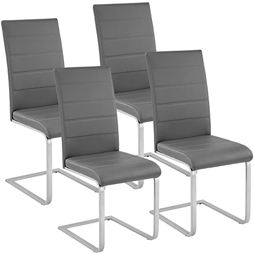 TecTake Esszimmerstühle Schwingstuhl Set | Kunstleder - diverse Farben - (4er Set grau | Nr. 402555)