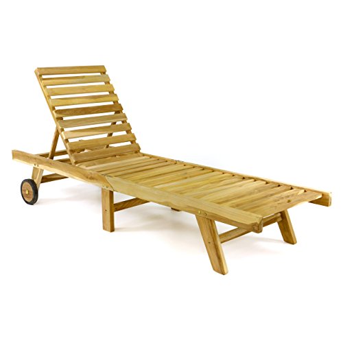 DIVERO klappbare Sonnenliege Gartenliege Relaxliege Holzliege Liege aus unbehandeltem Teak-Holz 200x57x34 extra hohe und bis zur Liegeposition verstellbare Rückenlehne