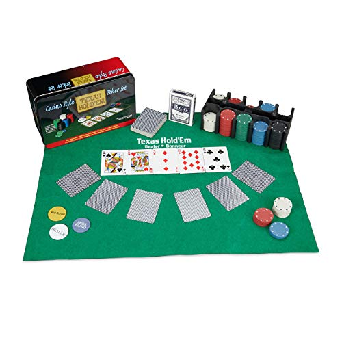 Relaxdays Pokerset, 200 Chips, Spielmatte, 2 Kartendecks, Dealerbutton, Blindbuttons, Casino-Feeling, Profi Pokerspiel