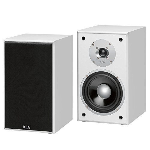 AEG LB 4720, Regal-Lautsprecherboxen, 2-Wege Bassreflex, 1x Hochtöner, 1x Bass-/Tieftöner, 350 Watt PMPO, Abnehmbare Lautsprechergitter, Weiß