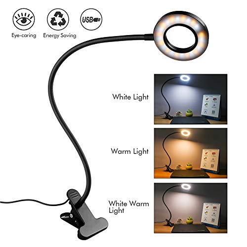 Leselampe Bett Klemme - Semlos 24 LED Buch Klemmleuchte, 3-Stufen Farbtemperatur, 10 Helligkeit dimmbar, Augenschutz Schreibtischlampe für Kinder, 360 ° Flexibler Schwanenhals Clip Tischlampe