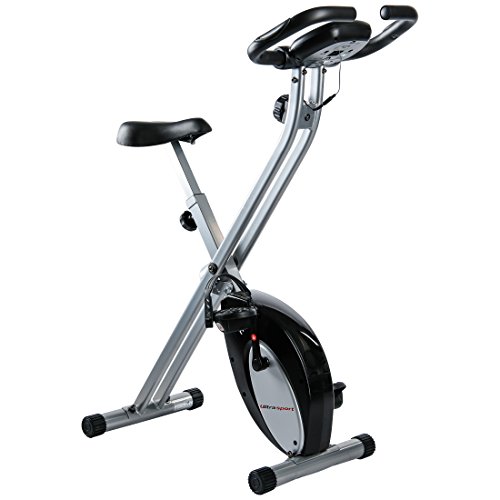 Ultrasport F-Bike, Fahrradtrainer, Heimtrainer, faltbares Fitnessfahrrad mit Trainingscomputer und Handpulssensoren, klappbar, Schwarz/Silber