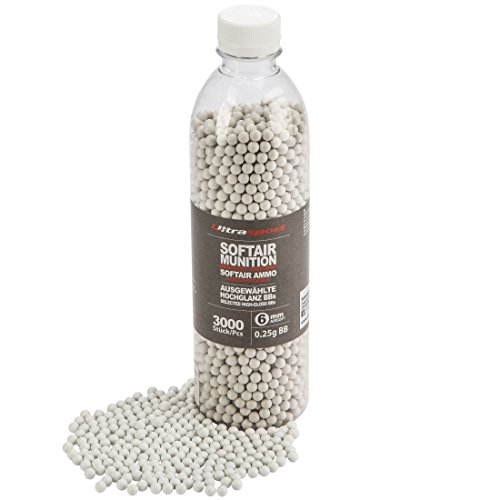 Ultrasport Softair Munition 6 mm (0.25 g), Softair Kugeln, 3000 Stück, weiß: BBs für Softair Revolver, Luftgewehr und Gasrevolver, weiß für beste Sichtbarkeit