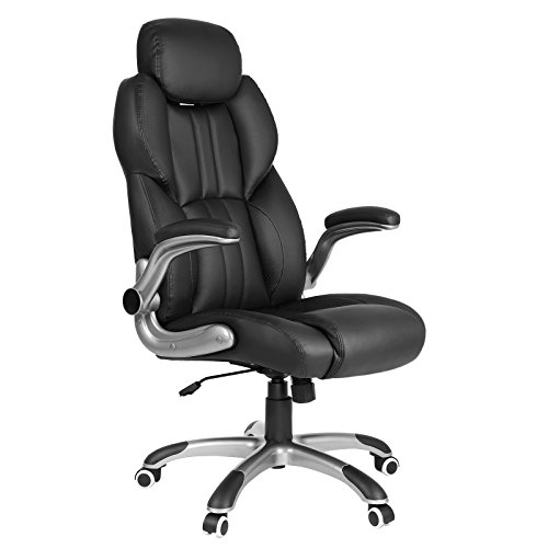 SONGMICS Bürostuhl, ergonomischer Drehstuhl, mit klappbaren Armlehnen, Nylon-Sternfuß, Tragfähigkeit 150 kg, schwarz OBG65BK