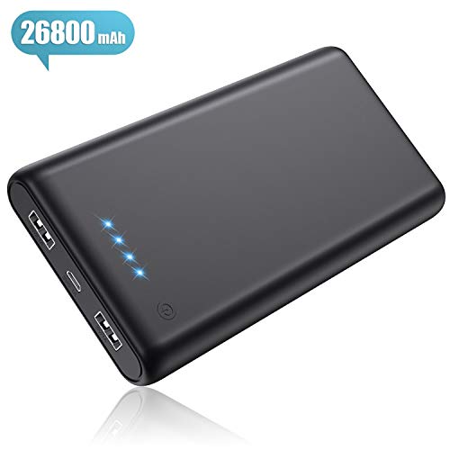 Pxwaxpy Powerbank，【Extrem Hohe Kapazität-26800mah】Externer Akku mit 2 Output USB Schnellladung Max 2.1A, Akkupack mit 4 LED Anzeige Ultra Kompakte Externes Ladegerät für Handy, Tablet