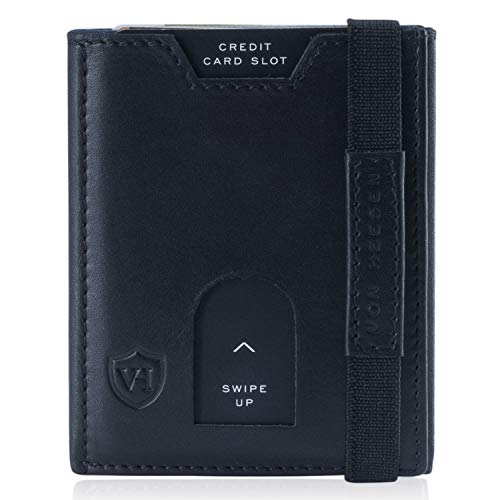 VON HEESEN Kleiner Geldbeutel Männer Mit Münzfach 5-10 Karten mit RFID-Schutz Mini Geldbörse Herren Leder Portemonnaie Portmonaise Brieftasche Portmonee Slim WHIZZ Wallet - Made in Europe (Schwarz)