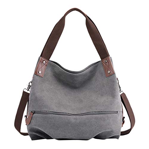URSING Damen Handtasche aus Canvas Vintage Umhängetaschen Freizeit Handtasche Groß Schultertasche Messenger Bag Strandtasche Shopper Multifunktionale Tasche für Arbeit Schule Reise (Grau A)