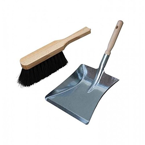 2 tlg Set Handfeger mit Naturfasern und Metall Kehrschaufel verzinkt
