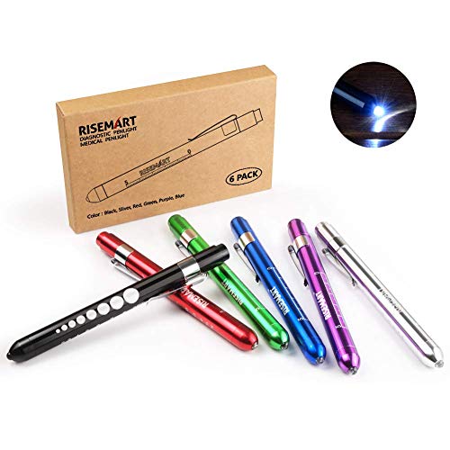 Diagnostikleuchte Medizin, RISEMART 6 Stück Medizin Penlight Krankenschwester Pupillenleuchte Wiederverwendbar LED Stiftlampe Leuchte mit Pupillen Messungen für Arzt Lampe Healthcare