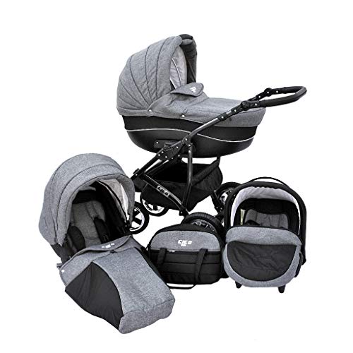 Cleo Kombi Kinderwagen 3 in 1 Komplettset - grau/schwarz