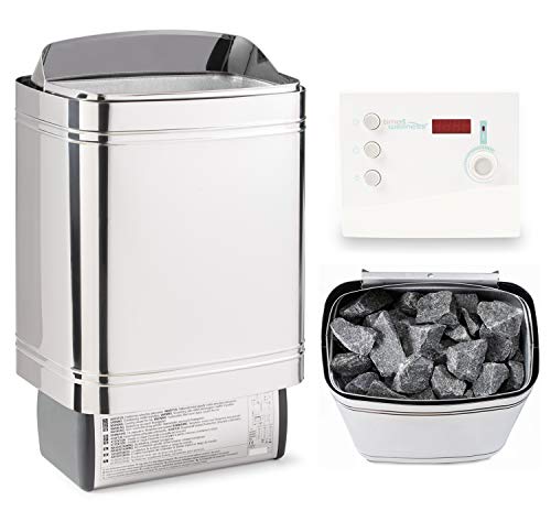 Sauna-Set Finnischer Sauna Ofen Sentiotec Nordex II 6/8/9 kW mit Saunasteuerung Sentiotec K1 / K2 und Saunasteine time4wellness (8 kW, Saunasteuerung K2 mit Zeitvorwahl & Digital Display)