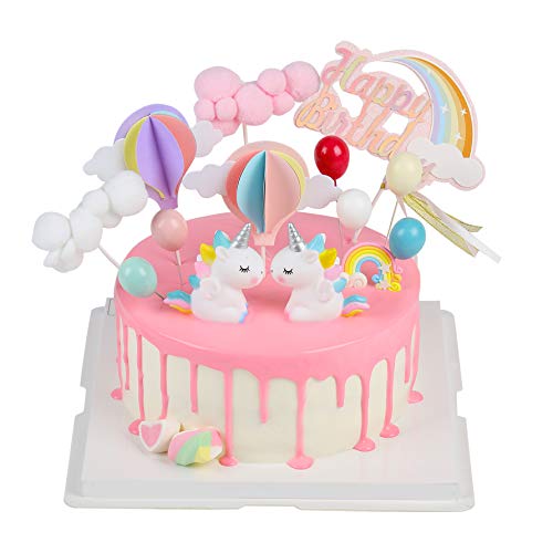 EKKONG Tortendeko Geburtstag, Cake Topper Einhorn Tortendekoration kuchendeko, 14er Set einschließlich Regenbogen, Ballon, Einhorn, Happy Birthday, Wolke für Kinder Geburtstag Baby Shower