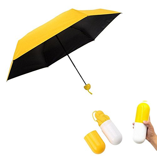 Pawaca Ultra Leicht und Klein Anti-UV Mini Reise Regenschirm mit Kreativ Niedlich Kapsel Fall, 5 Faltbarer Kompakt Taschengröße Sonnenschirm Regenschirme für Frauen Mädchen Kinder
