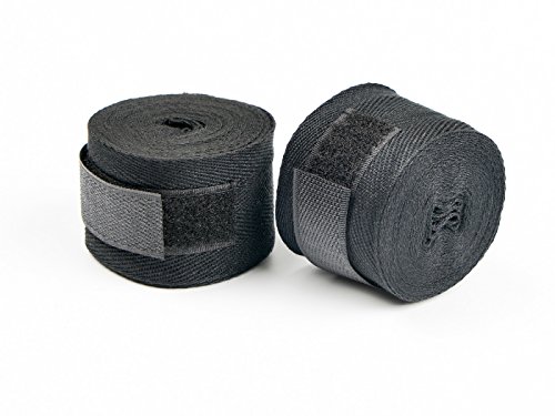 AYE Baumwolle Hand Boxbandage für MMA, Boxen, Kickboxen Muay Thai Taekwondo mit Klettverschluss, 4,5 Meter in Schwarz (1 Paar)