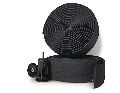 Kellago Langlebiges Profi Lenkerband in schwarz 2X Aluminiumendkappen/Griffband für Rennrad aus extra robustem und griffigem Schaumstoff incl. Klebestreifen/Fahrrad (2. mit Endkappen)