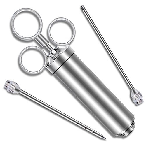 Bratenspritze Marinadenspritze aus Edelstahl 60ml inkl. 2 Mariniernadeln – Fleichsspritze Marinierspritze für Gewürze & Füllung, Grill & BBQ