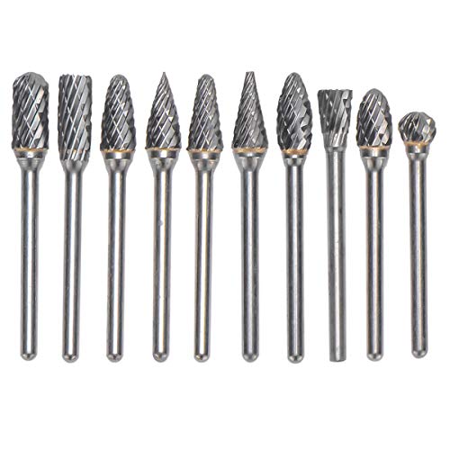 LUWANZ Raspel Set,10 Stk Frässtifte 3mm Schaft Bit zum Holz Metall Marmor schnitzen, schleifen, polieren, gravieren usw, Bohren Tools, geeignet für Bohrmaschine, Multifunktionswerkzeug (silbern)