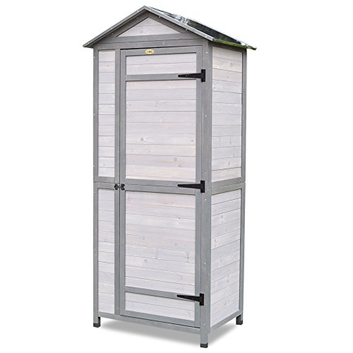 Habau Spitzdach mit Zinkblech Gartenschrank, Weiß/Grau