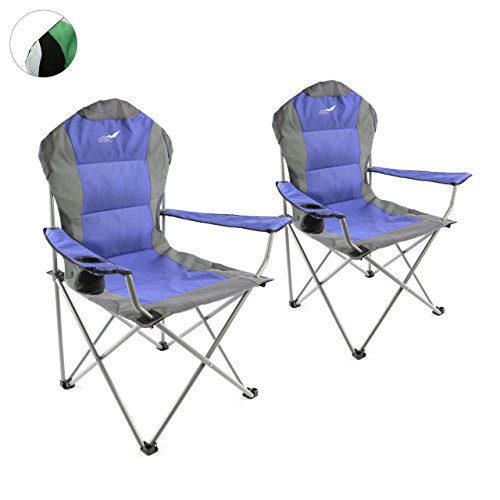 Divero Deluxe Faltstuhl 2er Set Armlehne blau grau Getränkehalter Tragetasche 90x62x108 cm bis 130 kg 600D Oxford Beschichtung Campingstuhl Angelstuhl Stahlrahmen 19mm extra breit gepolstert