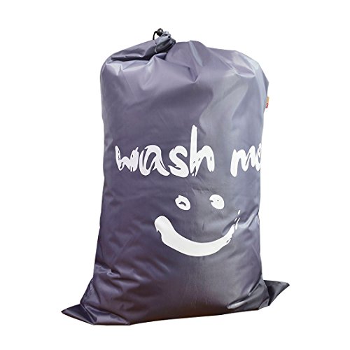 IHOMAGIC Wäschesack Kordelzug mit Reisen, Jumbo Größe waschen Tasche, faltbare Wäschesack, Nylon-Taschen-Gurt, Aufbewahrungstasche für College Dorm 61x92cm (blau-Lächeln)