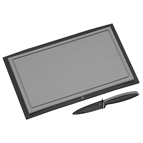 WMF Touch Schneidebrett, Set 2-teilig, Tranchierbrett mit Saftrille Allzweckmesser, mit Schutzhülle, Spezialklingenstahl, antihaftbeschichtet, Kunststoff klingenschonend, Schwarz