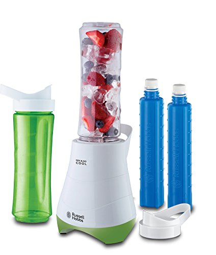 Russell Hobbs 21350-56 Standmixer Mix & Go Cool /Smoothie Maker(300 Watt) inkl. 2 Trinkflaschen mit Kühlakku, weiß-grün