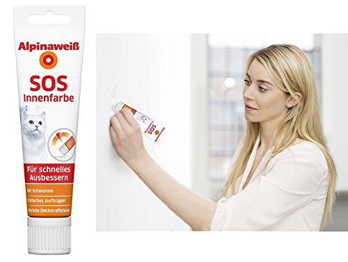 Alpinaweiß SOS Innenfarbe 100 ml Tube mit Schwamm zum Ausbessern an der Wand