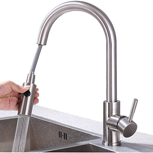 HOMELODY 2-Strahlen Wasserhahn Küche ausziehbar Armatur Edelstahl Küchenarmatur mit Brause Mischbatterie Spültischarmatur Matt