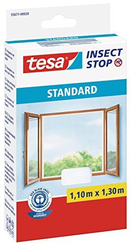 tesa Insect Stop STANDARD Fliegengitter für Fenster/Zuschneidbares Moskitonetz in Weiß/110 cm x 130 cm