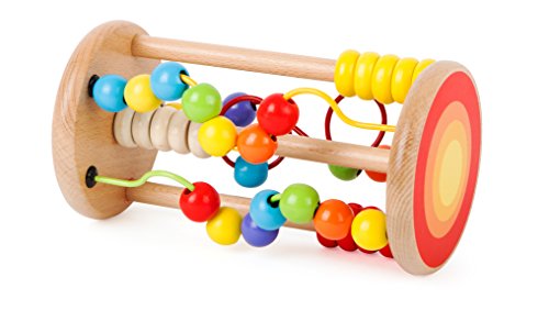 Small Foot 10630 Motorikspielzeug aus Farbigem Holz in Zylinderform und integrierten Motorikschleifen Schiebeplättchen, schult Hand-Augen-Koordination sowie Grobmotorik