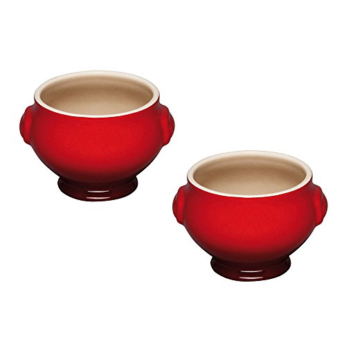 Le Creuset Steinzeug Suppenterrine, 2er-Set, je 600 ml, kirschrot