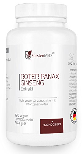 FürstenMED Koreanischer Reiner Roter Ginseng Kapseln als Extrakt - Echter Roter Panax Ginseng hochdosiert - 120 Vegane Kapseln aus Deutschland ohne Zusatzstoffe