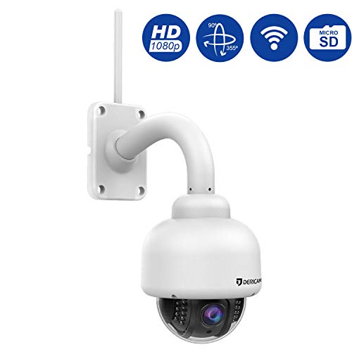 Dericam Mini 1080P Outdoor WiFi-Überwachungskamera, 4X Optische PTZ-Kamera, Autofokus, 30m Nachtsicht, 90° Betrachtungswinkel, Externer SD-Kartensteckplatz, Wetterfest IP65, S2C，Schwarz