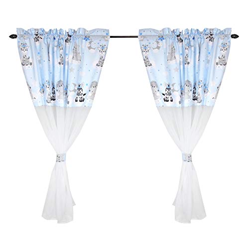 TupTam Kinderzimmer Voile Vorhänge mit Tunnelzug Set, Farbe: Baby Tiere Grau/Blau 2, Größe: ca. 140 x 160 cm