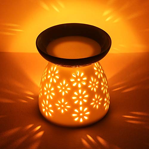 cmxing Duftlampe mit kerzenhalter Duftlampe aus Keramik Aromalampe Weiß