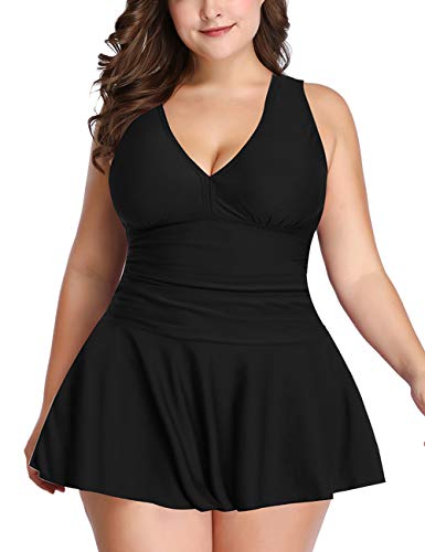 besbomig Damen Gemütlich Große Größen Einteiler Badekleid Neckholder Badeanzug mit Röckchen Schwimmkleid - Sommer Strandkleidung Sport Swimsuit Schwimmrock Rock