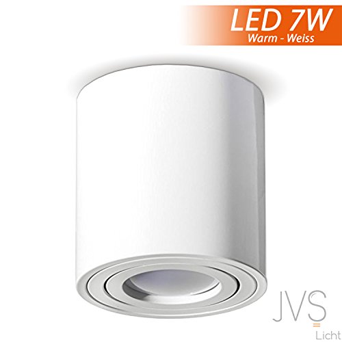 Aufbauleuchte Deckenleuchte Aufputz MILANO 7W LED Warmweiss GU10 Fassung 230V [rund, weiss, schwenkbar] Deckenleuchte Strahler Deckenlampe Kronleuchter aus Aluminium Spot