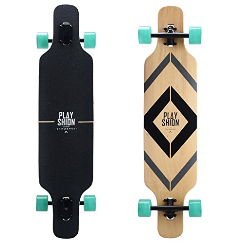 PLAYSHION Longboard 39 Zoll, mit ABEC-11 Kugellagern, Drop-Through Freeride Skateboards Cruiser