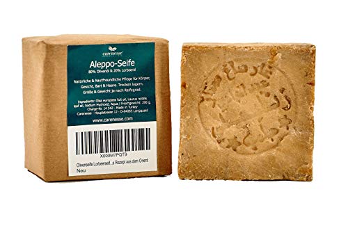 Carenesse Original Aleppo Seife 80% Olivenöl 20% Lorbeeröl ca. 170 g Olivenölseife traditionelle Handarbeit Haarseife Duschseife Rasierseife Handseife Naturseife Stückseife Vegan Naturkosmetik