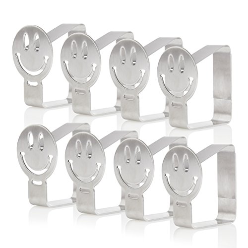 Lumaland Cuisine Tischtuchhalter 8er-Set mit Smiley Tischtuchklammern aus rostfreiem Edelstahl ca. 6,3 x 4,2 x 5 cm