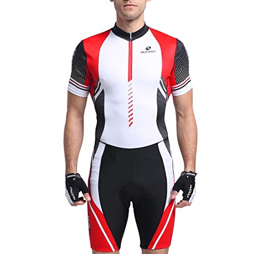 GWELL Herren Triathlonanzug Triathlon Trisuit Kompression Einteiler Duathlon Laufen Schwimmen Fahrradfahren Wettkampfanzug Kurzarm Rot EU XL