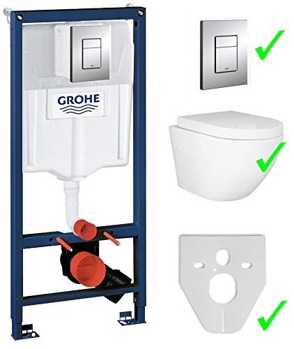 Grohe Rapid SL Vorwandelement inkl. Drückerplatte chrom + Lavita Wand WC Sofi ohne Spülrand + WC-Sitz mit Soft-Close-Absenkautomatik