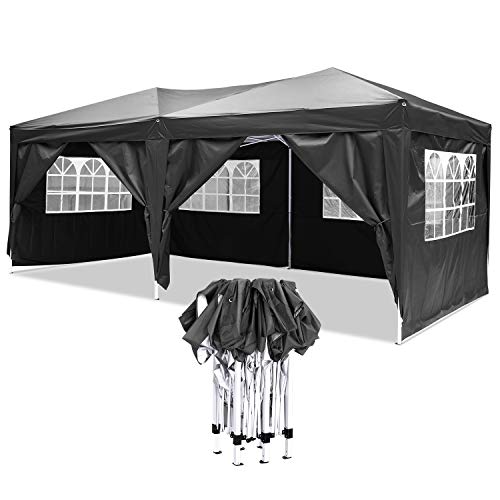 YUEBO Faltpavillon Wasserdicht Gartenpavillon, 3 x 6m Partyzelt Pavillon Festzelt mit 4 Seitenteilen für Garten/Party/Hochzeit/Picknick/Markt- Tragetasche inklusive